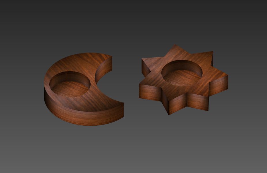 Wood tea light candle holders. Sun & Moon. Digital files for CNC and 3D printing