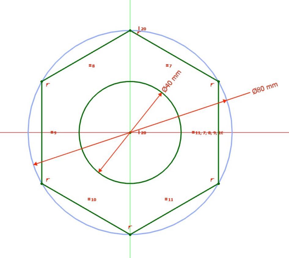 Šešiakampė žvakidė - brėžinys (FCstd, dxf,svg,stl,pdf)