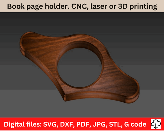 Book Page Holder for book reading. Accessories gifts for readers, book lovers, bookworm gifts. CNC digital files: svg, dxf, STL, G code.