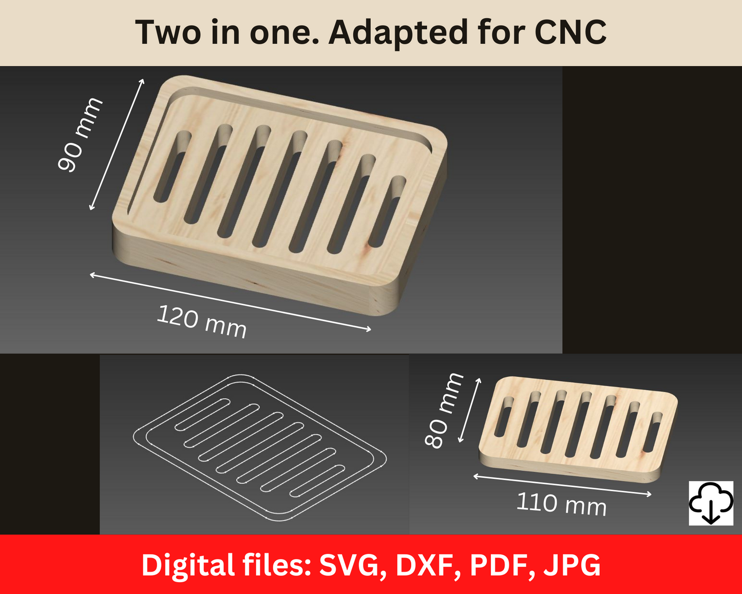 CNC router files - Soap dish. CNC files: svg, dxf, pdf, jpg